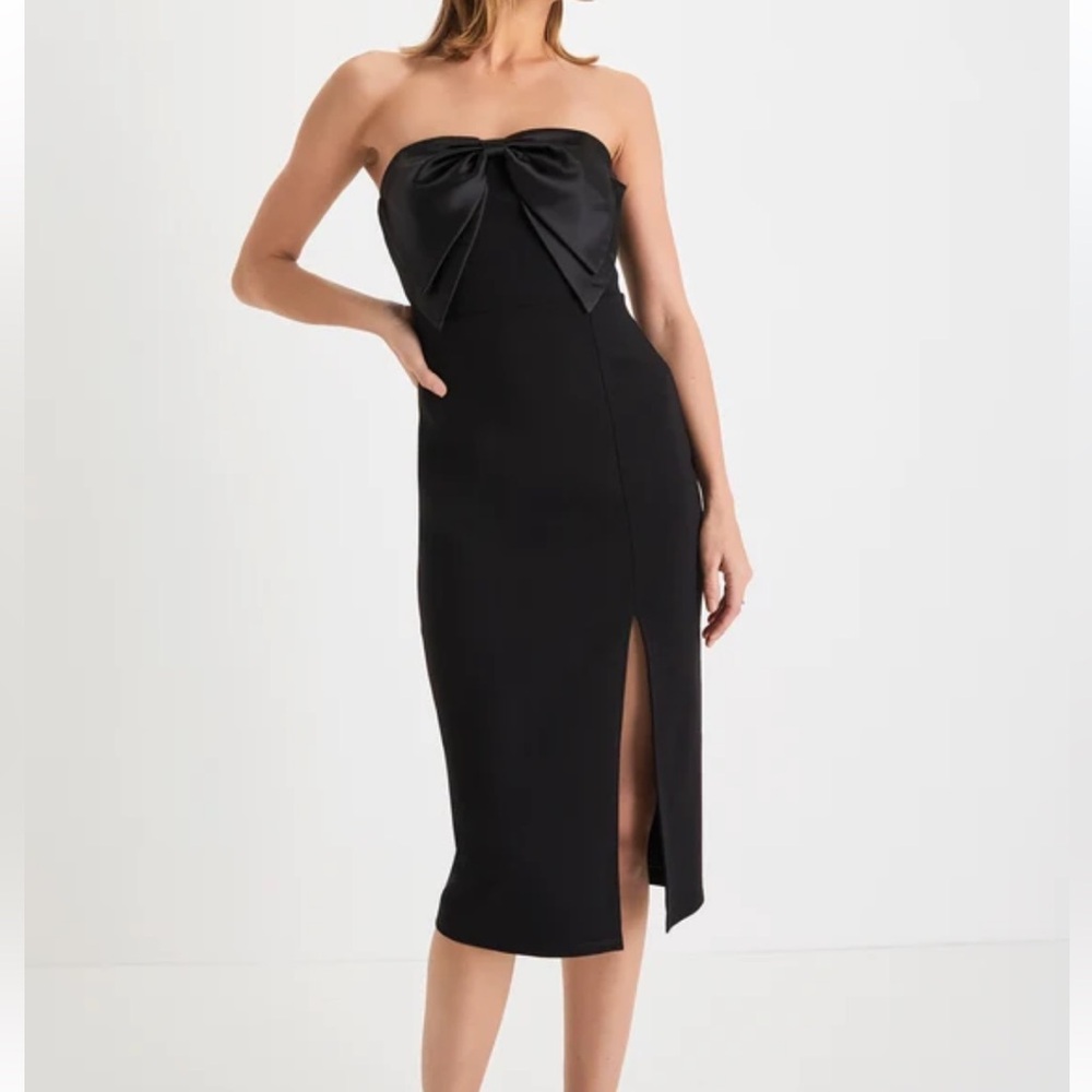 Black Strapless Bow Midi Dress - S